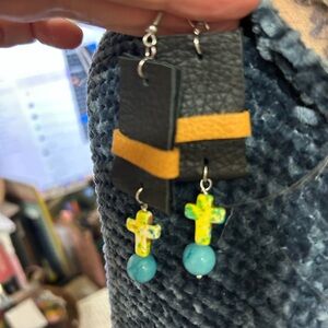 Black and Yellow Cross Dangle Earrings